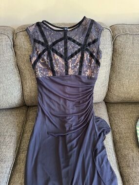 Betsy & Adam Navy Lace-Top Ruched Maxi Dress